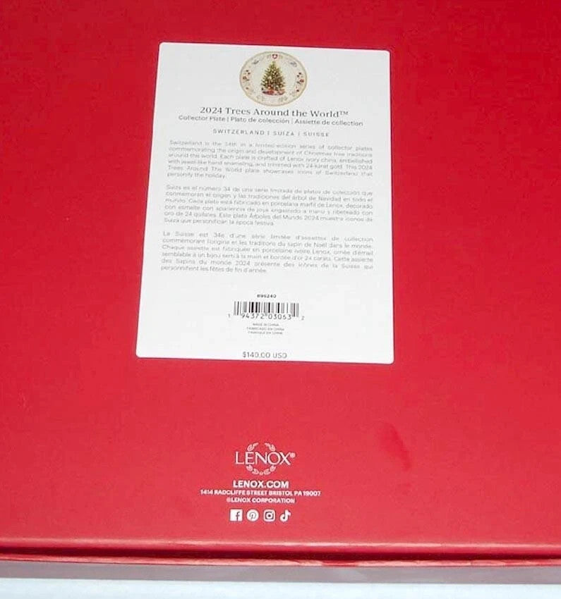Lenox Switzerland Collector Plate 2024 Christmas Trees Around The World 34th NEW10