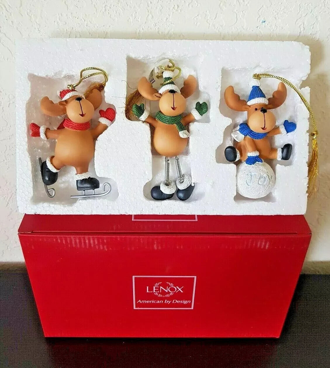 Lenox Moose Ornament Set of 3 Skating Snowball Fun Winter Antics Christmas NEW7