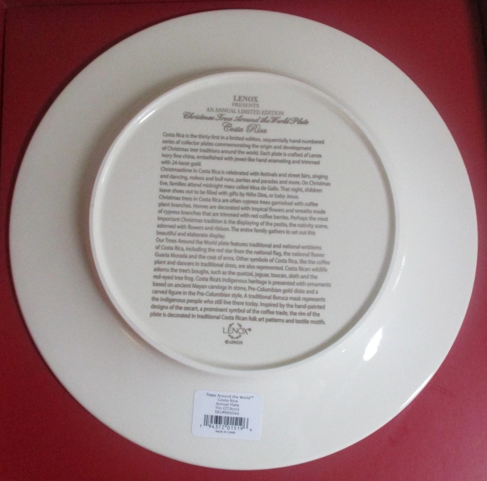Lenox 2021 Costa Rica Collectors Plate Trees Around The World  Christmas LE NEW3