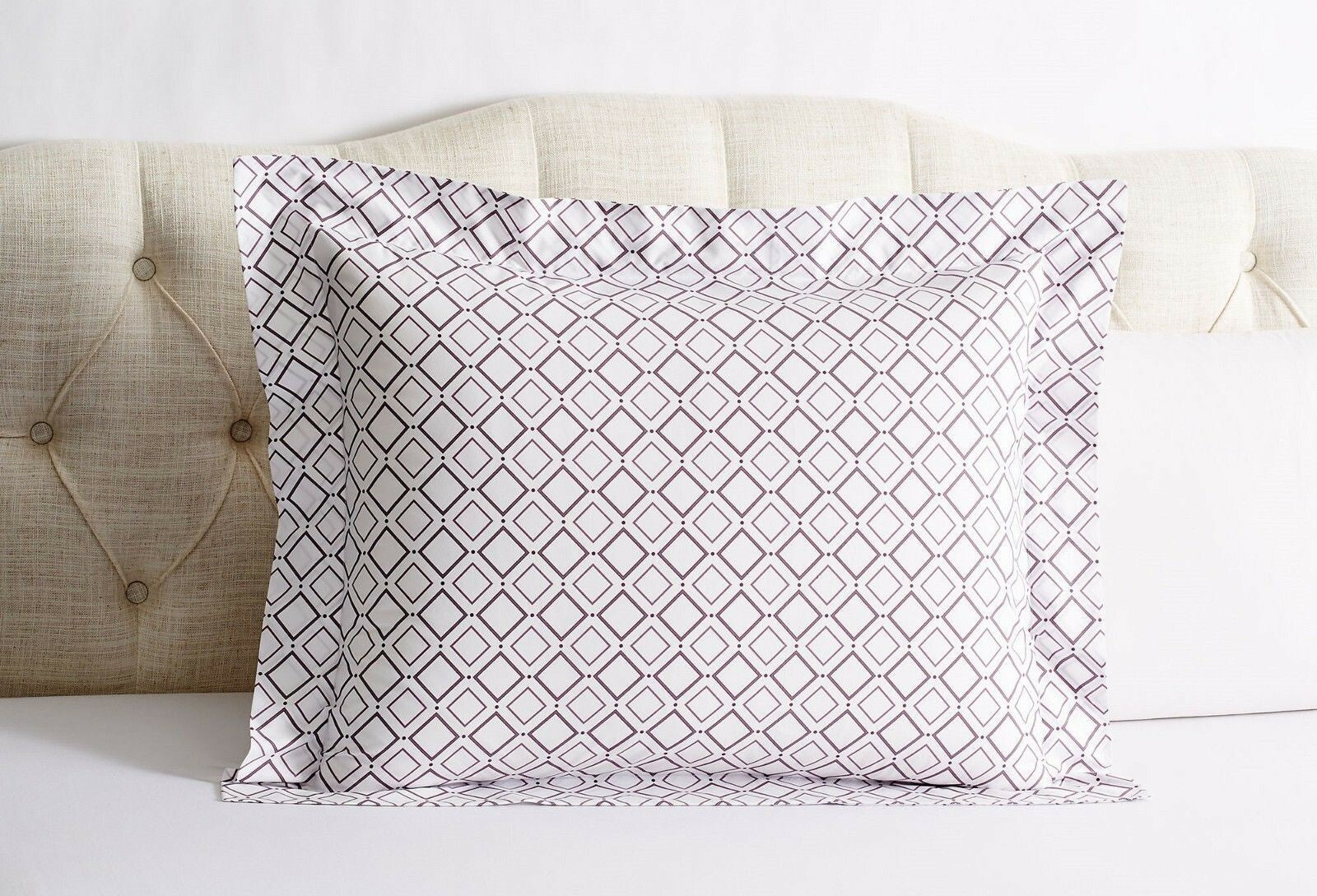 Sferra Deagan Euro Sham White/Aubergine Purple Egyptian Cotton Percale Italy New4