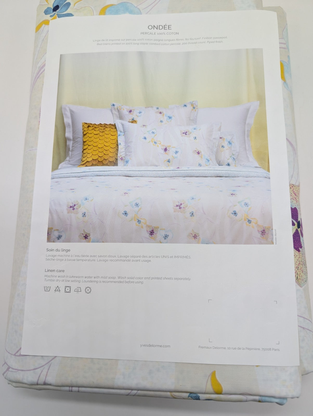 Yves Delorme Ondee King Duvet Multi Floral Print Cotton Percale Reversible NEW1