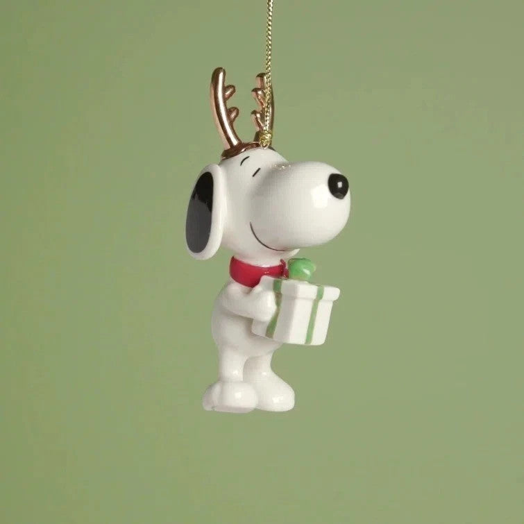 Lenox Peanuts Snoopy Reindeer Ornament Figurine with Gift Gold Antlers Scarf NEW5