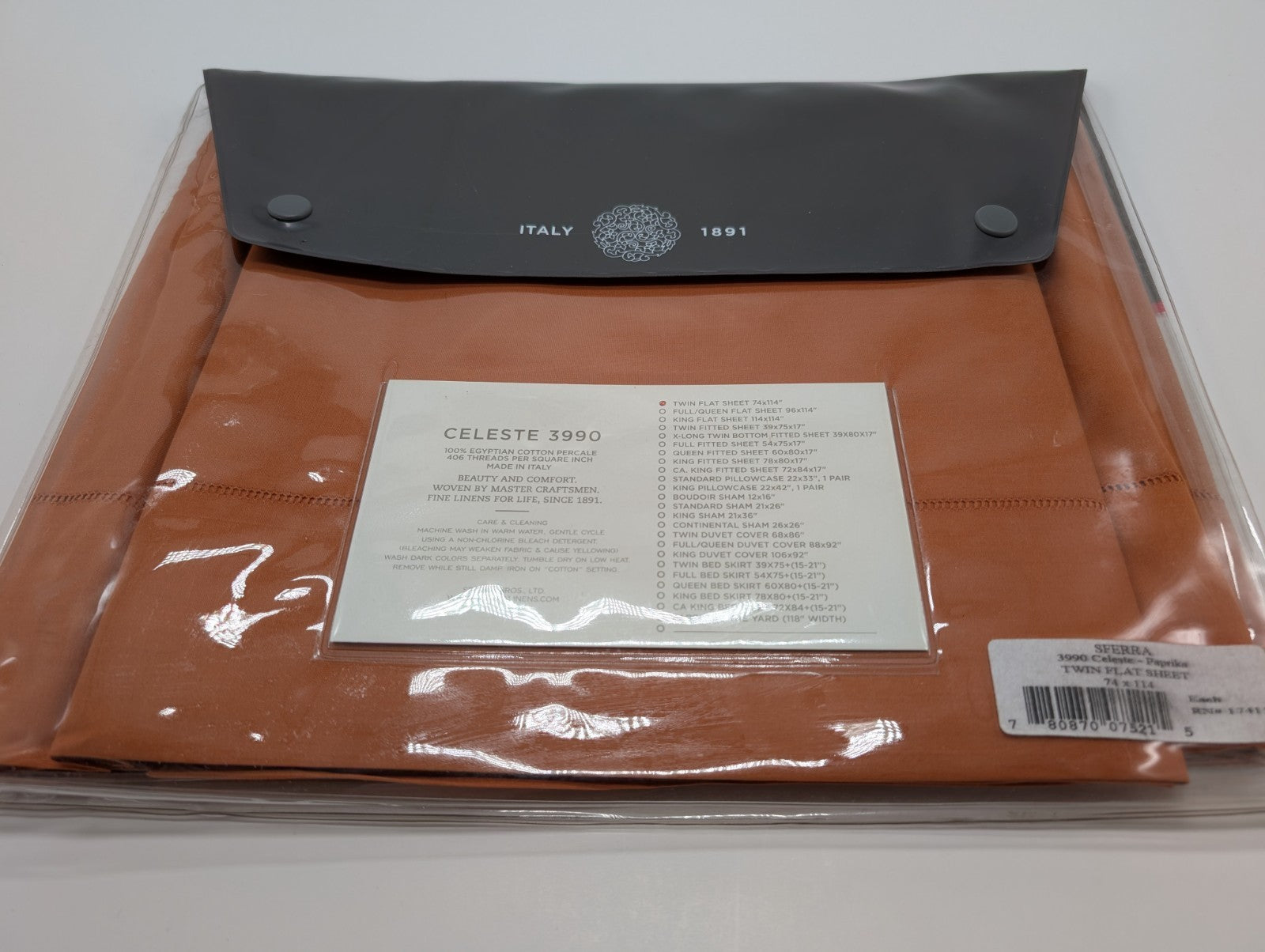 Sferra Celeste Paprika Twin Flat Sheet Orange Egyptian Cotton Percale Italy NEW3