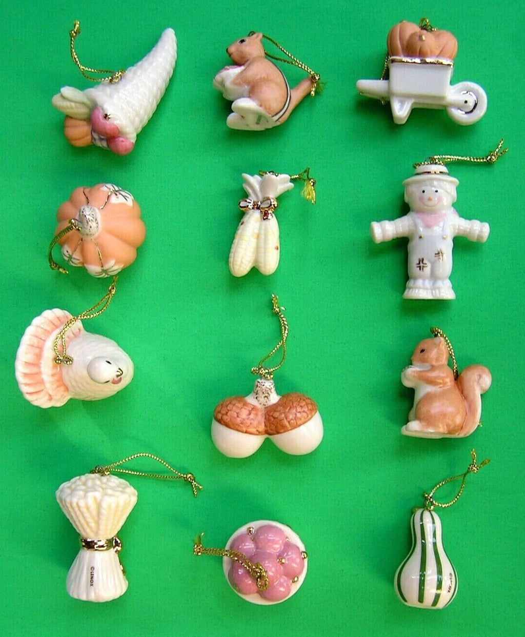 Lenox Autumn Delights Miniature Tree Ornaments 12 Thanksgiving Turkey Corn NEW3
