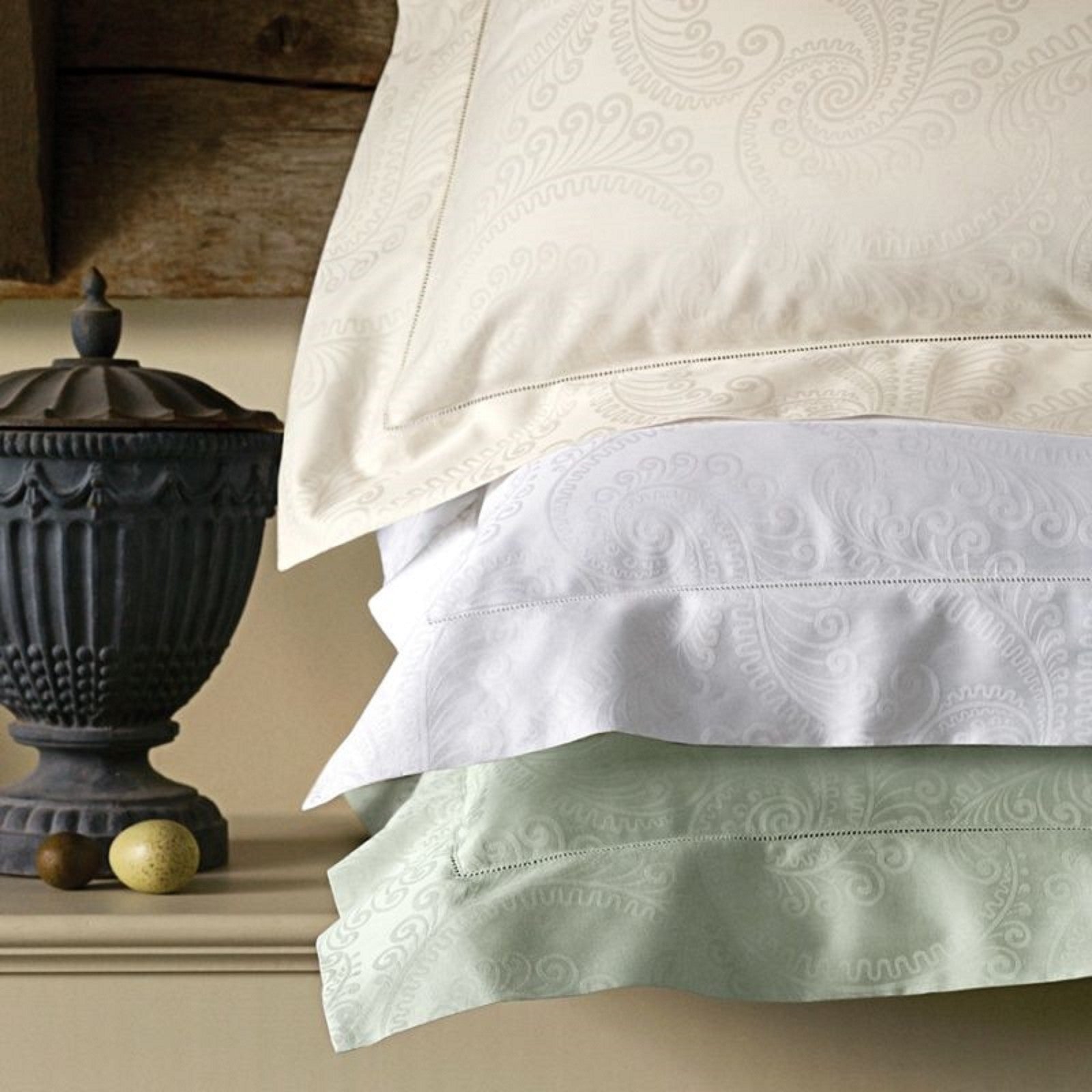 Sferra Tasso Leaf King Sham Green 100% Egyptian Cotton Jacquard Sateen Italy NEW1