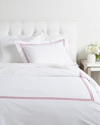 Sferra Grande Hotel King Shams 2 Egyptian Percale White/Berry Double Stitch New5