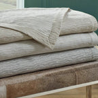 Sferra Ondate Dark Khaki King Blanket Cover Two Toned Textured Cotton Italy NEW9