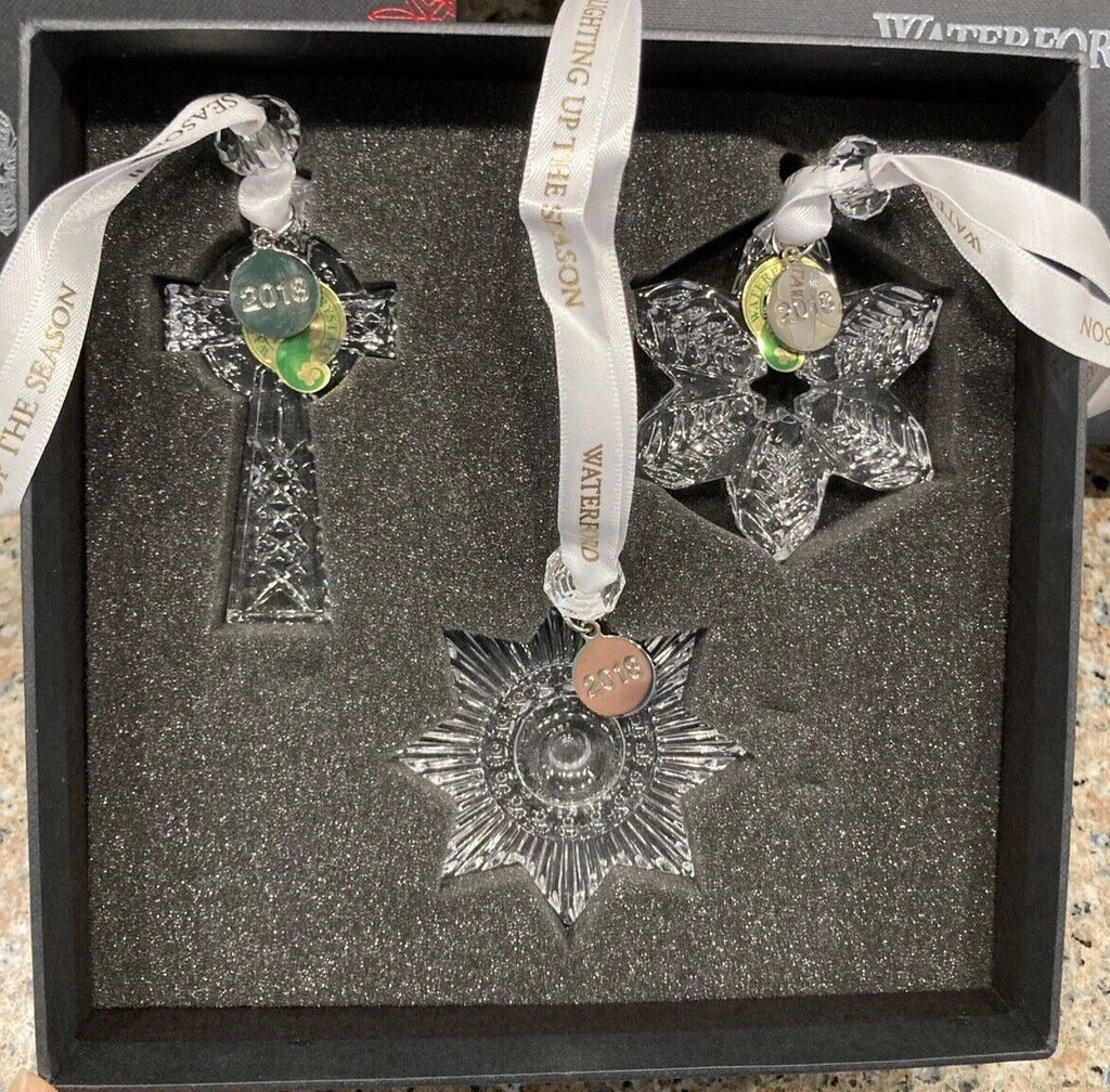 Waterford Crystal Ornament Set Cross Snowflake Star Christmas 4003444 NEW IN BOX7