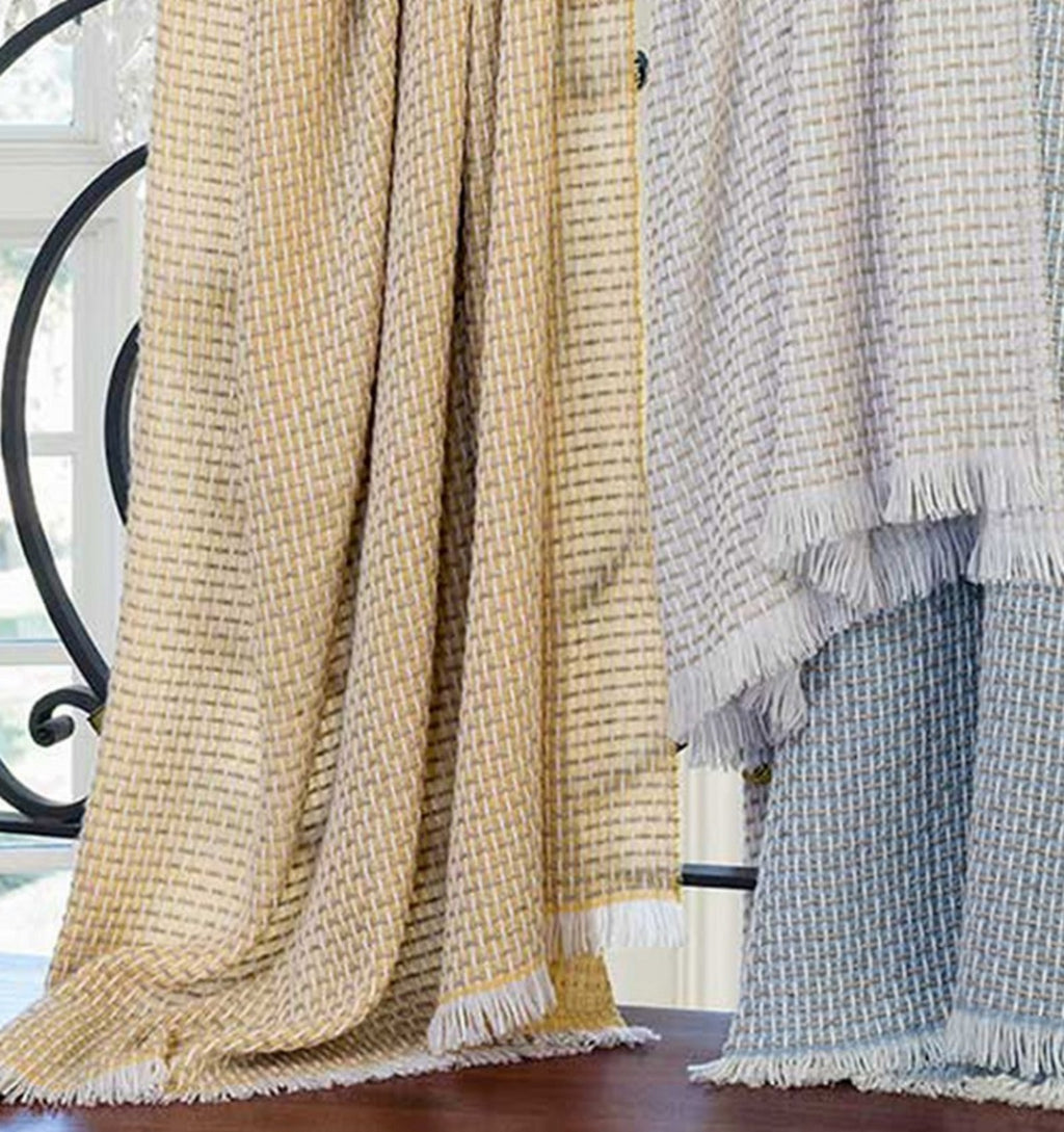 Sferra Vitta Honey Throw Blanket Cashmere Blend Fringed Basket Weave Italy NEW7