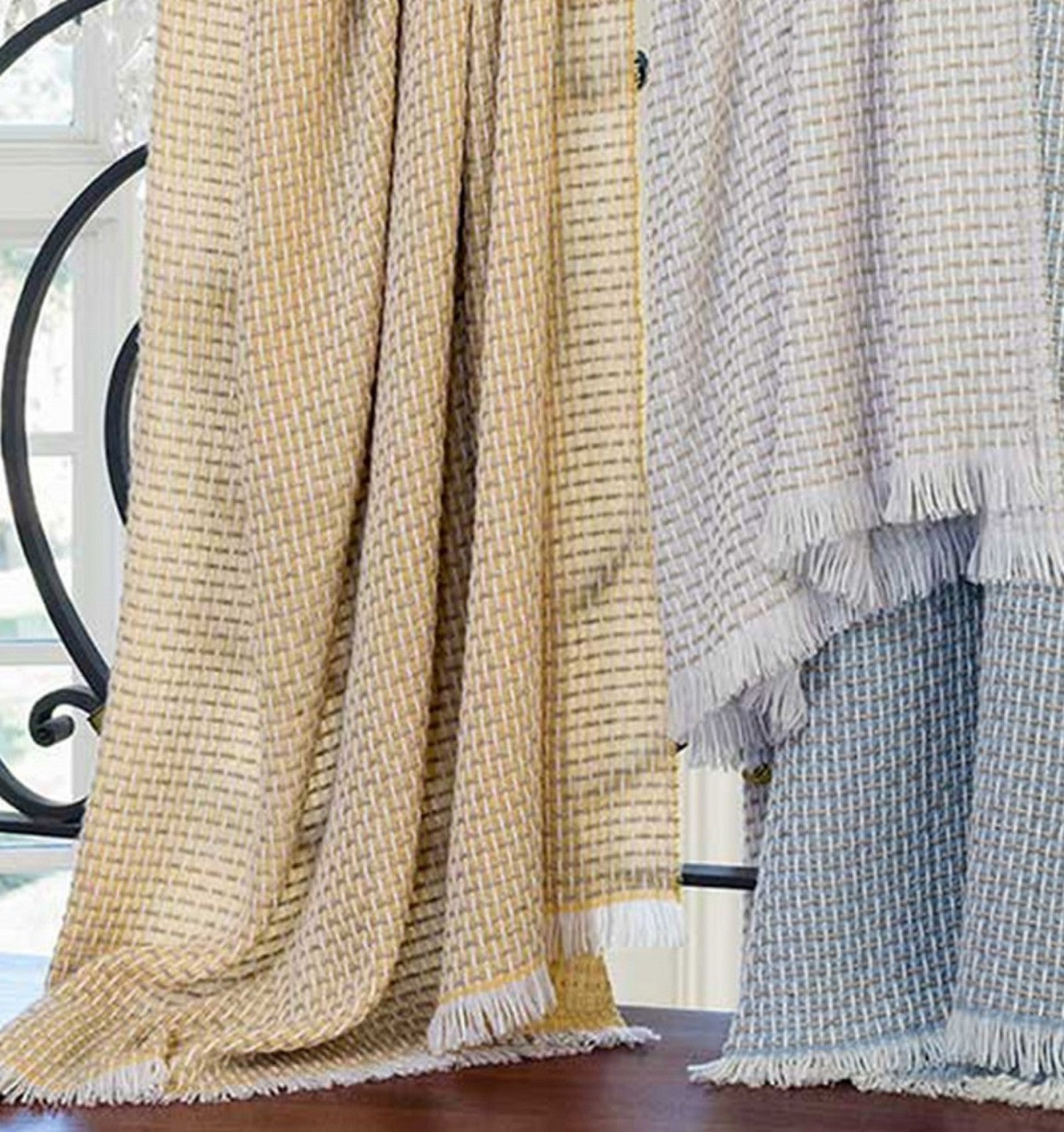 Sferra Vitta Honey Throw Blanket Cashmere Blend Fringed Basket Weave Italy NEW7