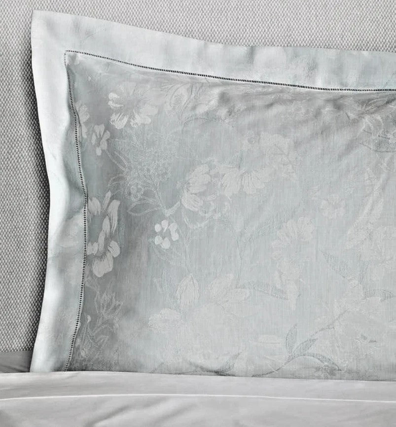 Sferra Lizana Blue Standard Shams Pair Floral Cotton Sateen Jacquard Italy NEW0
