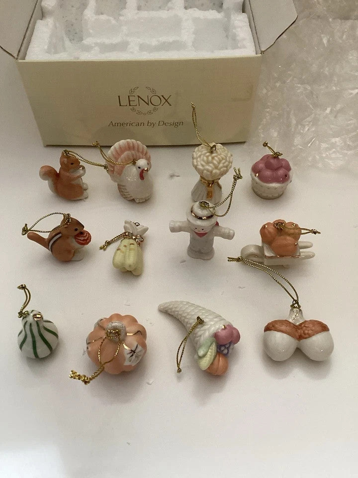 Lenox Autumn Delights Miniature Tree Ornaments 12 Thanksgiving Turkey Corn NEW10