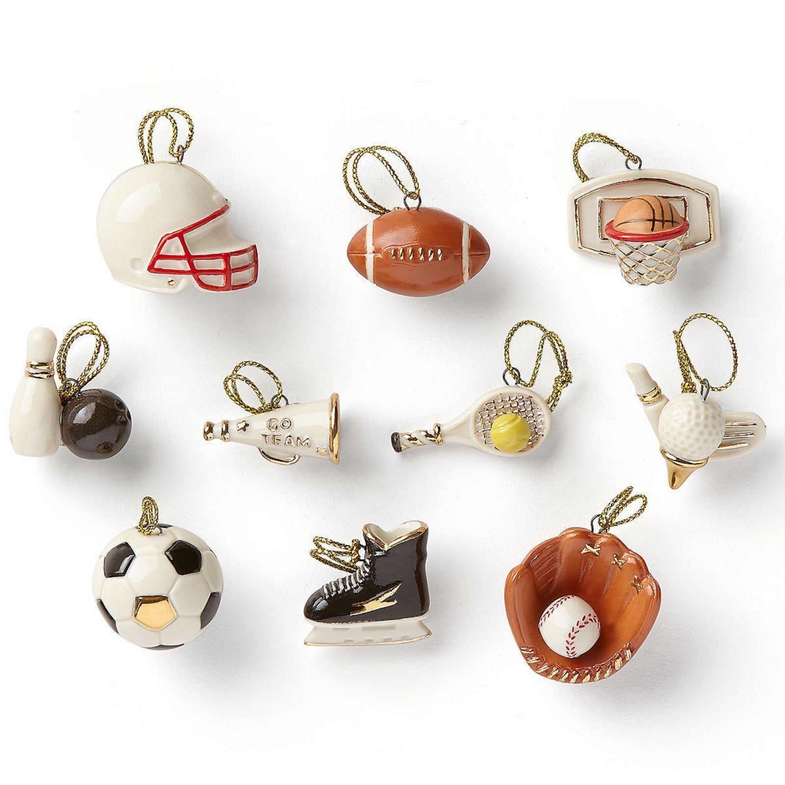 Lenox Dreaming of Sports Miniature Tree Ornaments Set 10 Football Soccer NEW0