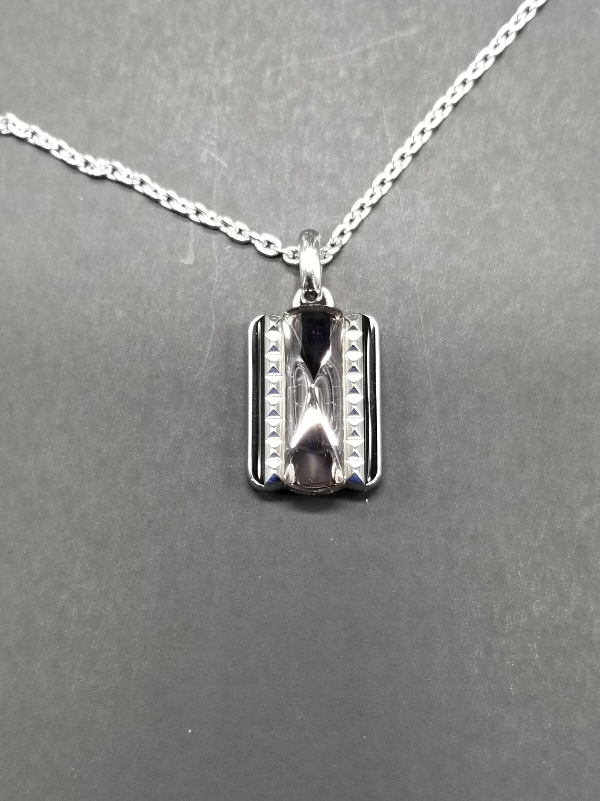 Baccarat Crystal Louxor Necklace Silver Mist Mirror Diamond Cut  22" Chain NEW0