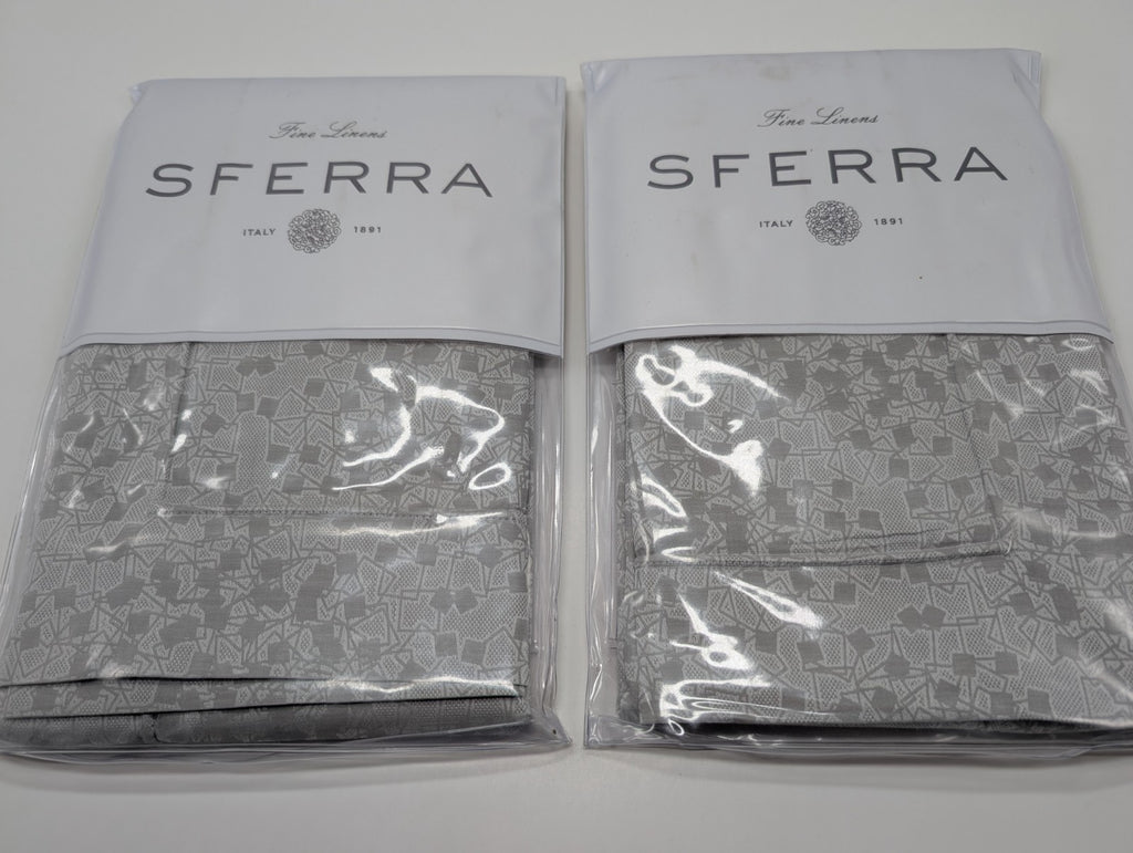 Sferra Catella Grey Euro Sham Pair Squares Cotton Sateen Jacquard Italy NEW1