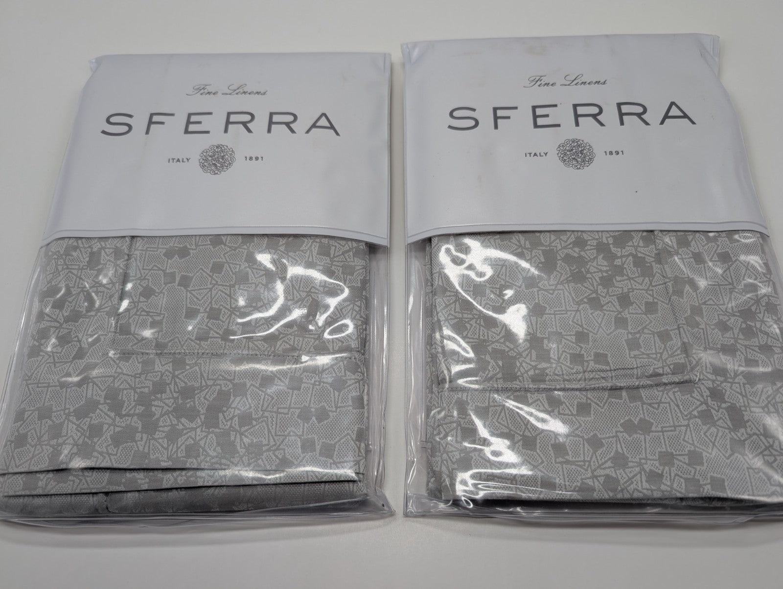 Sferra Catella Grey Euro Sham Pair Squares Cotton Sateen Jacquard Italy NEW1