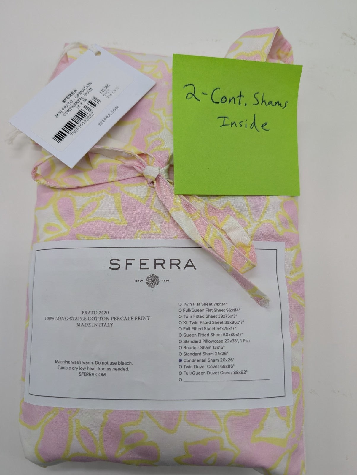 Sferra Prato Euro Continental Shams 2 Pink Yellow Carnation Cotton Percale Print0