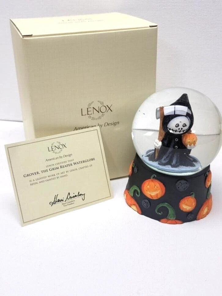 Lenox Halloween The Grim Reaper Lighted Water Globe Figurine Grover Pumpkins NEW6