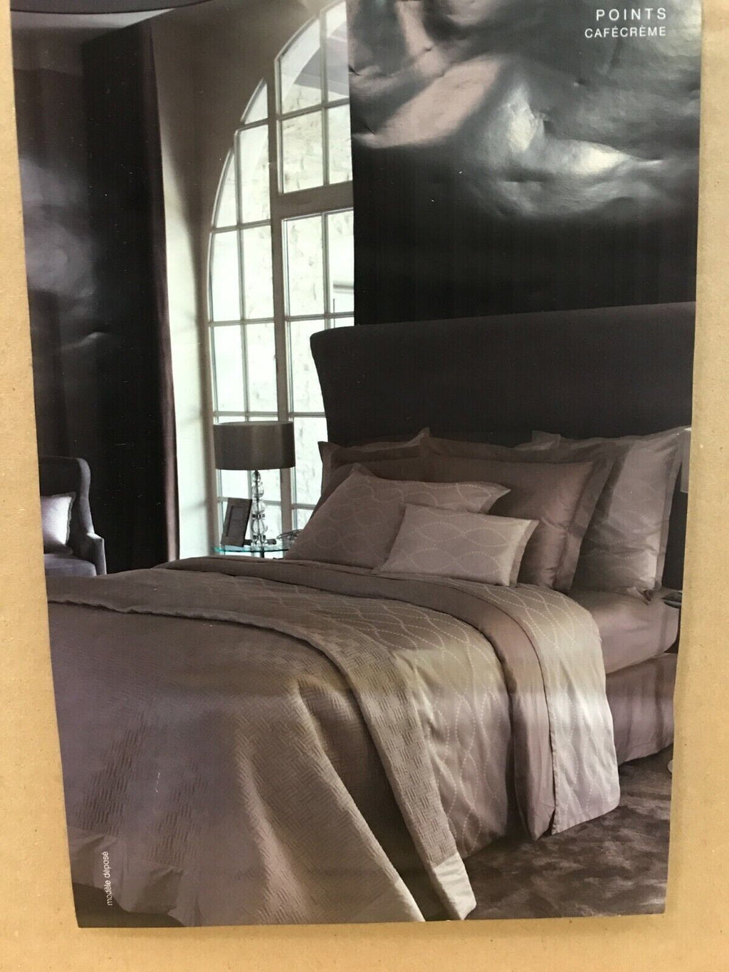 Yves Delorme Taupe Queen Flat Sheet Cafe Creme Dotted Links Jacquard Points NEW9