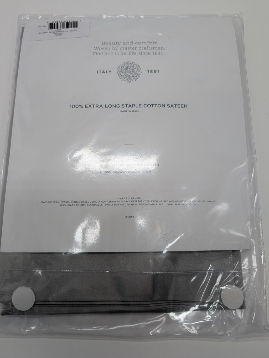 Sferra Giotto Gray Standard Pillowcases Flint Pair Solid Cotton Sateen Italy NEW5