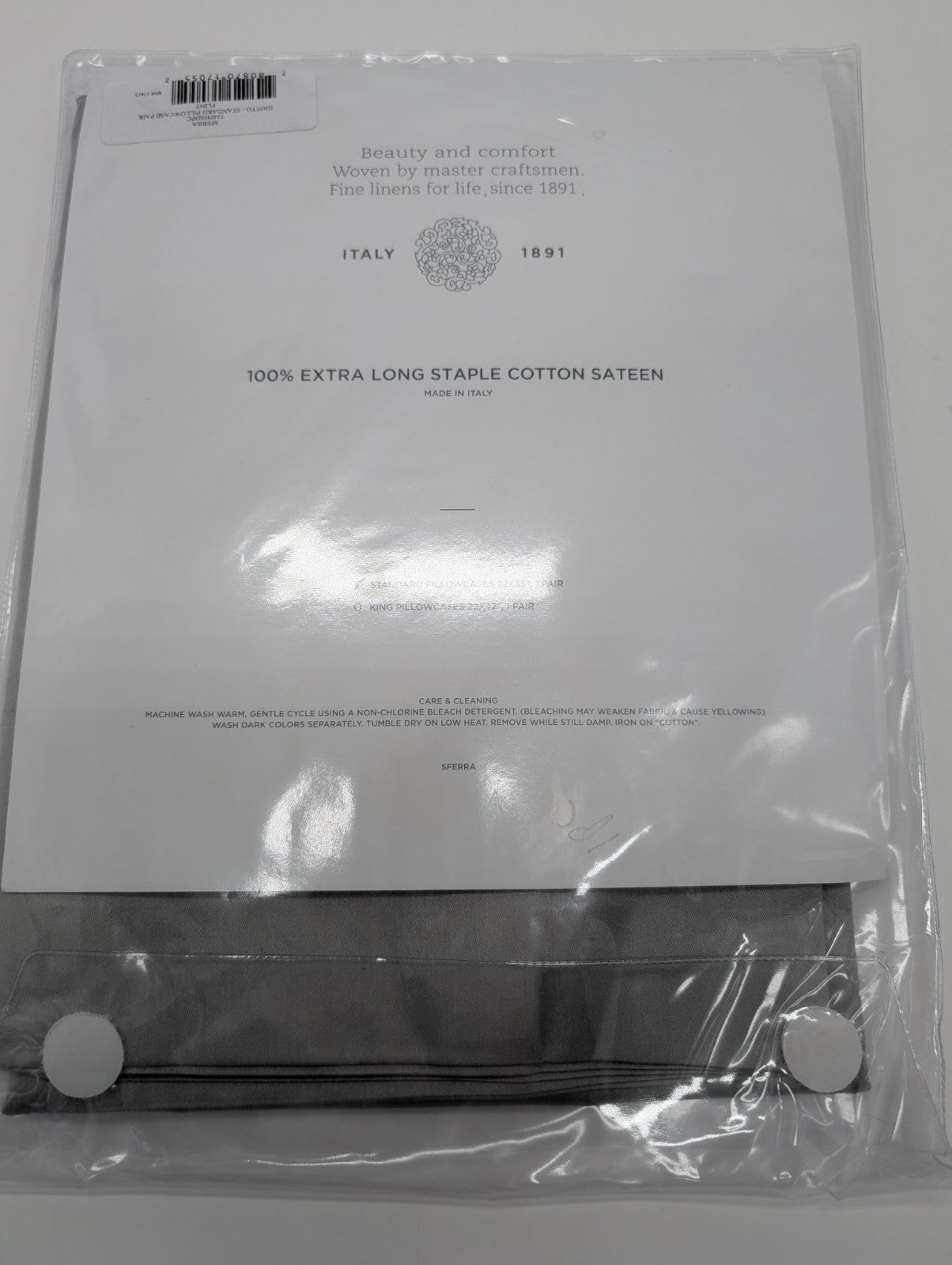 Sferra Giotto Gray Standard Pillowcases Flint Pair Solid Cotton Sateen Italy NEW5