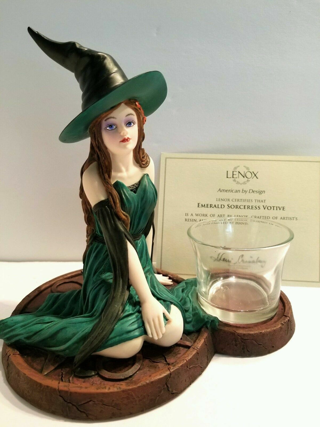 Lenox Halloween Sorceress Witch Votive Figurine Emerald Gown Casting Spell NEW4