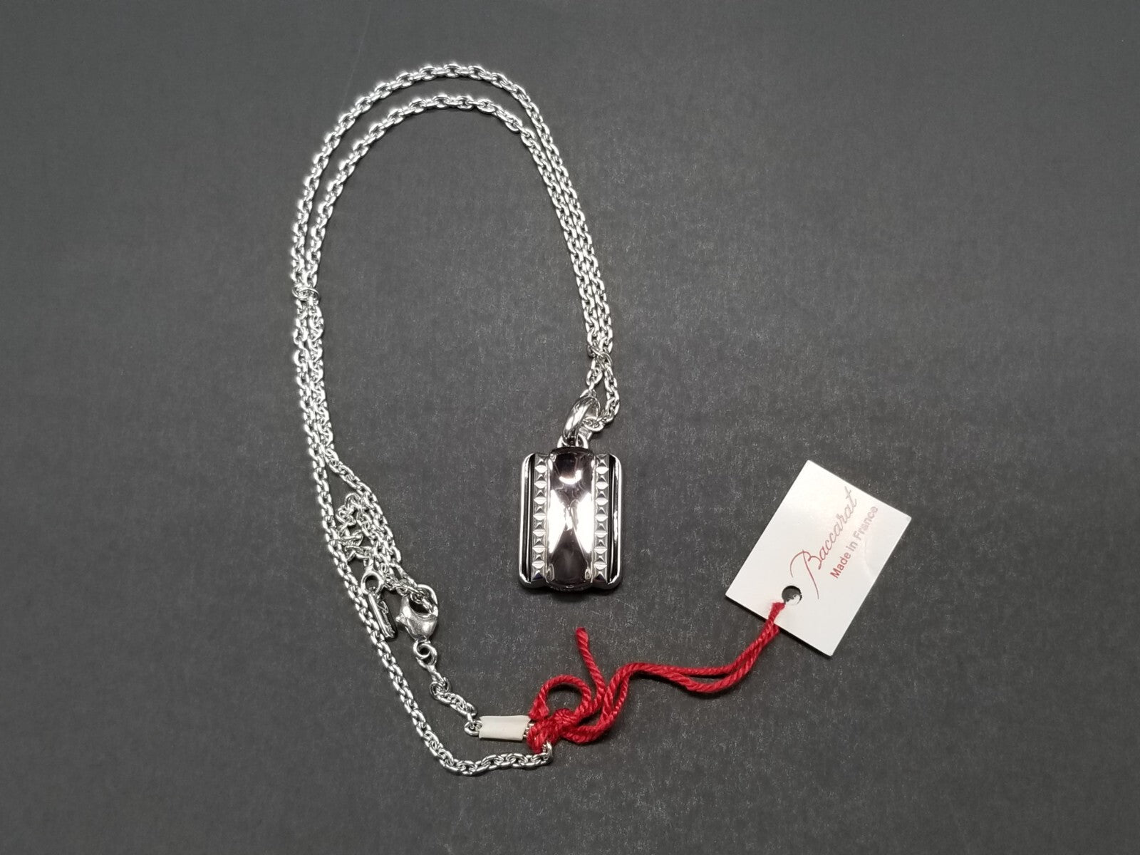 Baccarat Crystal Louxor Necklace Silver Mist Mirror Diamond Cut  22" Chain NEW6