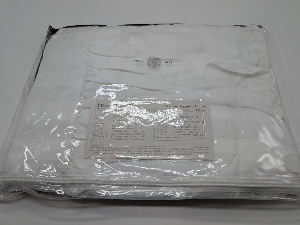 Sferra Presidio White King Dust Ruffle Stripe Gathered Egyptian Cotton Italy NEW9