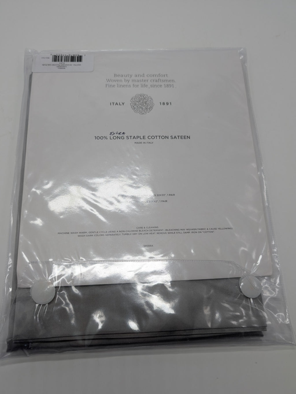 Sferra Giotto Gray Standard Pillowcases Flint Pair Solid Cotton Sateen Italy NEW3