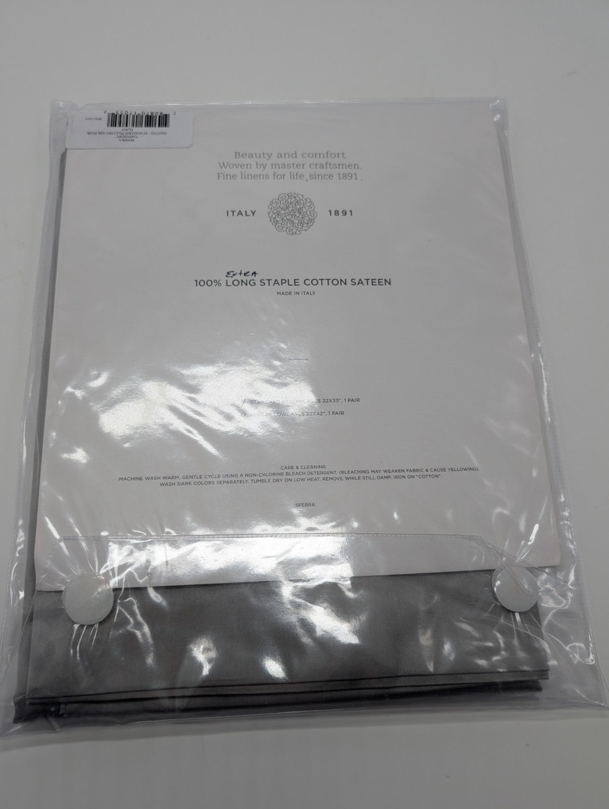 Sferra Giotto Gray Standard Pillowcases Flint Pair Solid Cotton Sateen Italy NEW3