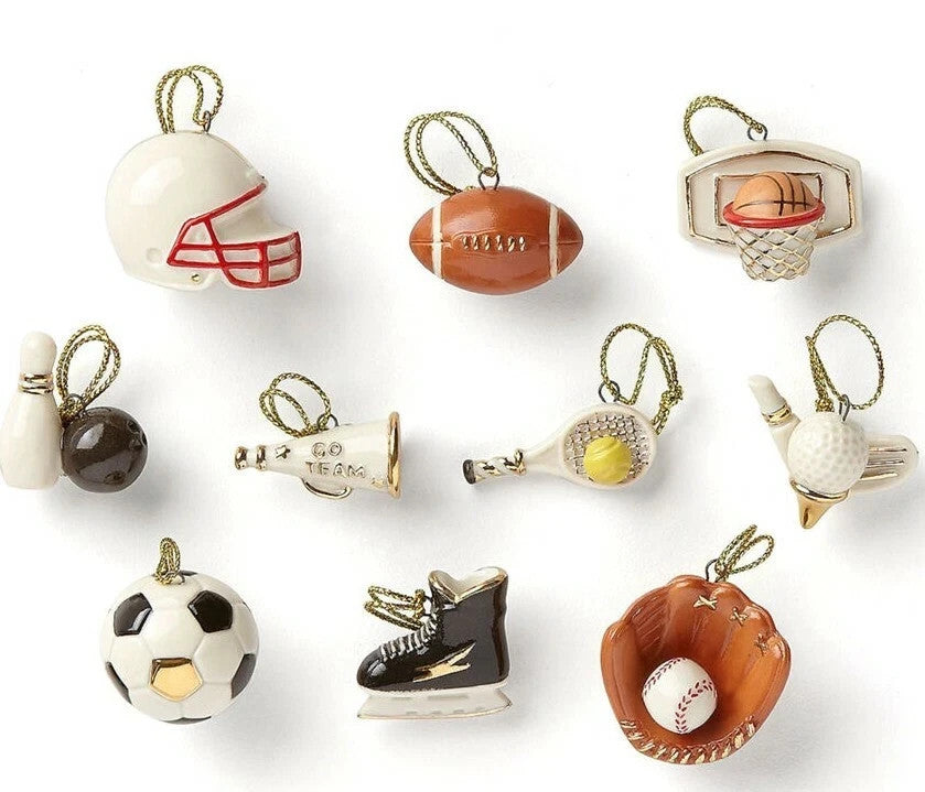 Lenox Dreaming of Sports Miniature Tree Ornaments Set 10 Football Soccer NEW5