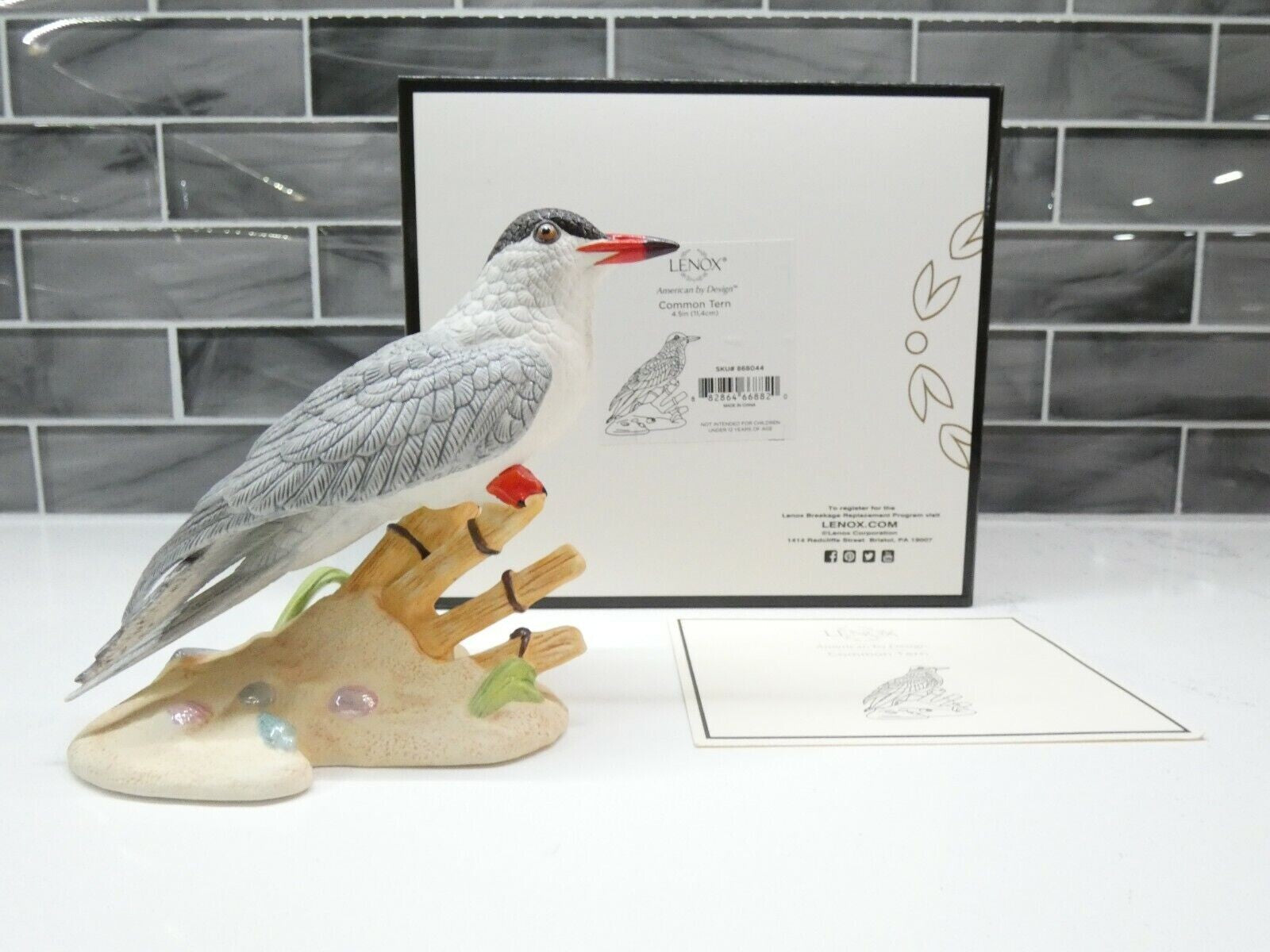 Lenox Common Tern Sea Bird Figurine Perched On Drift Wood Beach Red Beak COA NEW1