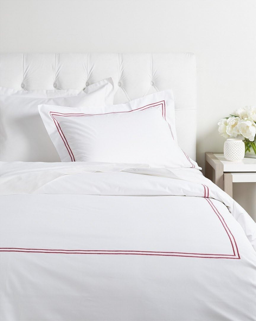 Sferra Grande Hotel King Sham Egyptian Percale White/Berry Double Stitch New5