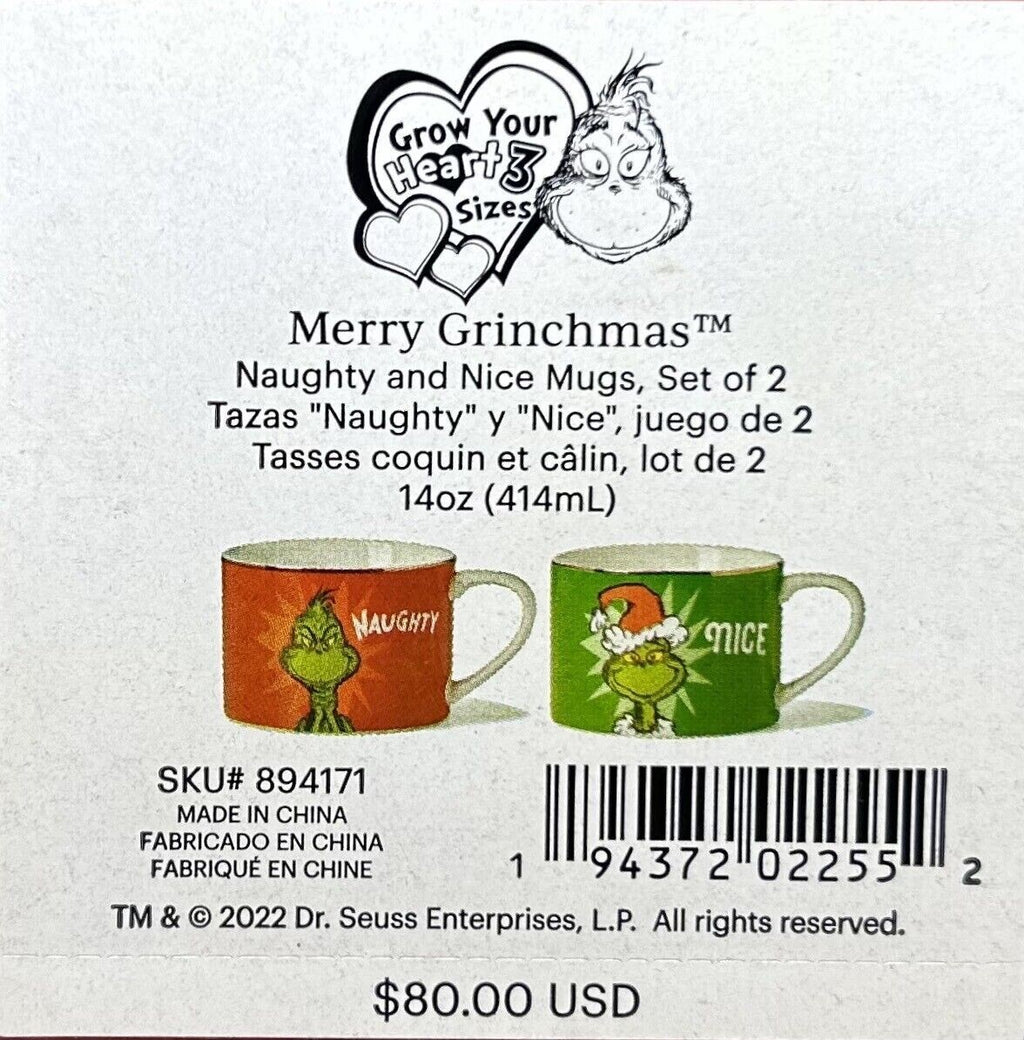 Lenox Grinch Naughty and Nice Mugs Pair Who Stole Grinchmas Christmas  Gift NEW6