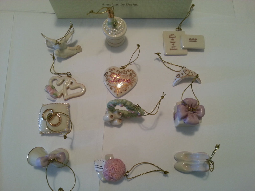 Lenox Wedding Ornaments Mini 12 PC Set Original Heart Dove Bridal Bouquet New2