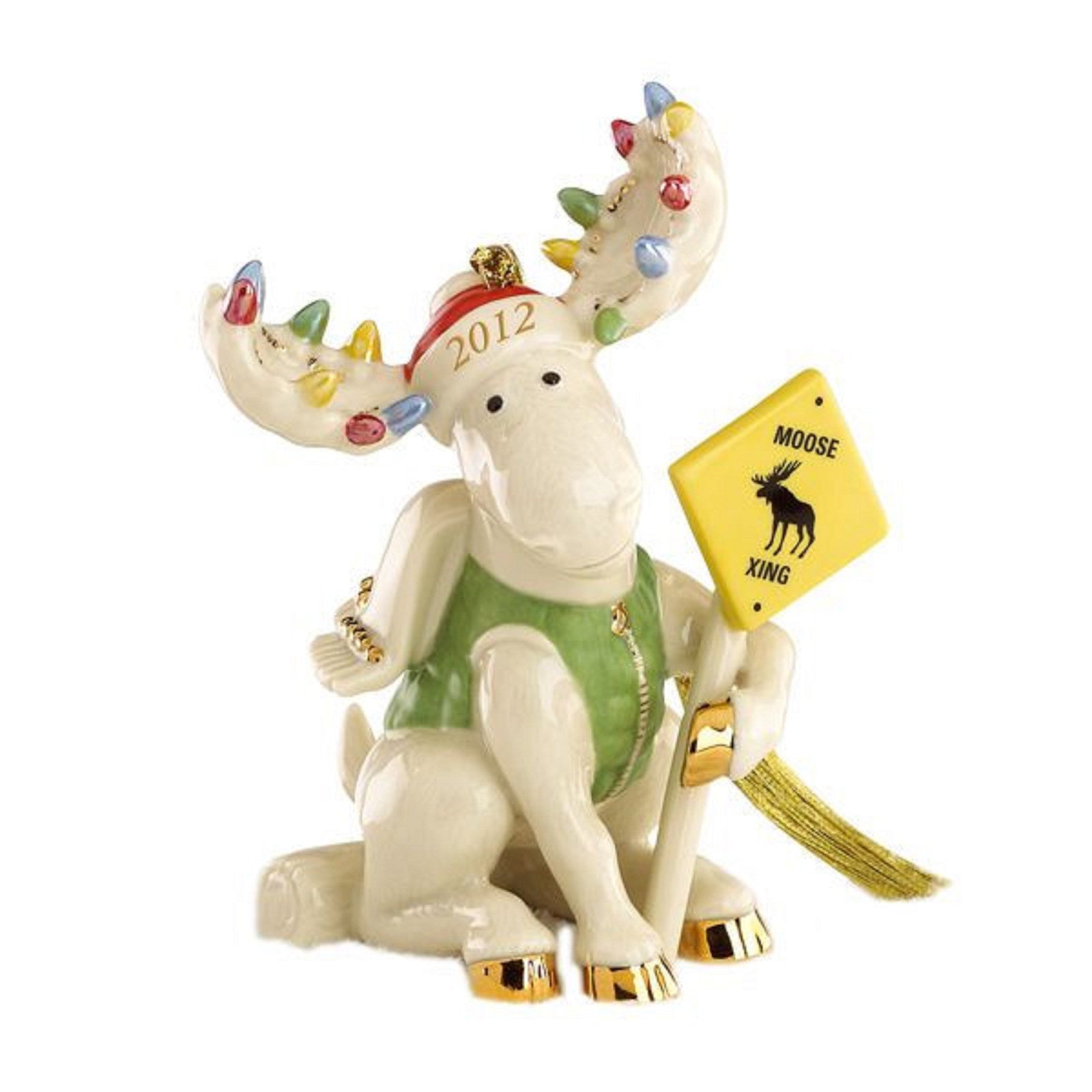 Lenox 2012 Merry Moose Figurine Ornament Annual  Marcel School Crossing Sign NEW0
