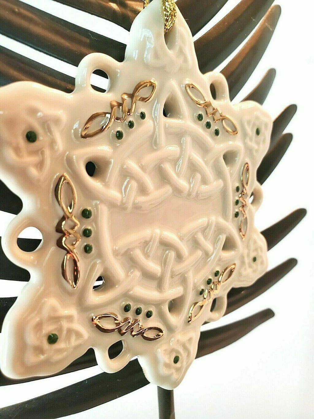 Lenox Irish Celtic Knot Snowflake Ornament Green Gold St Patrick Christmas NEW1