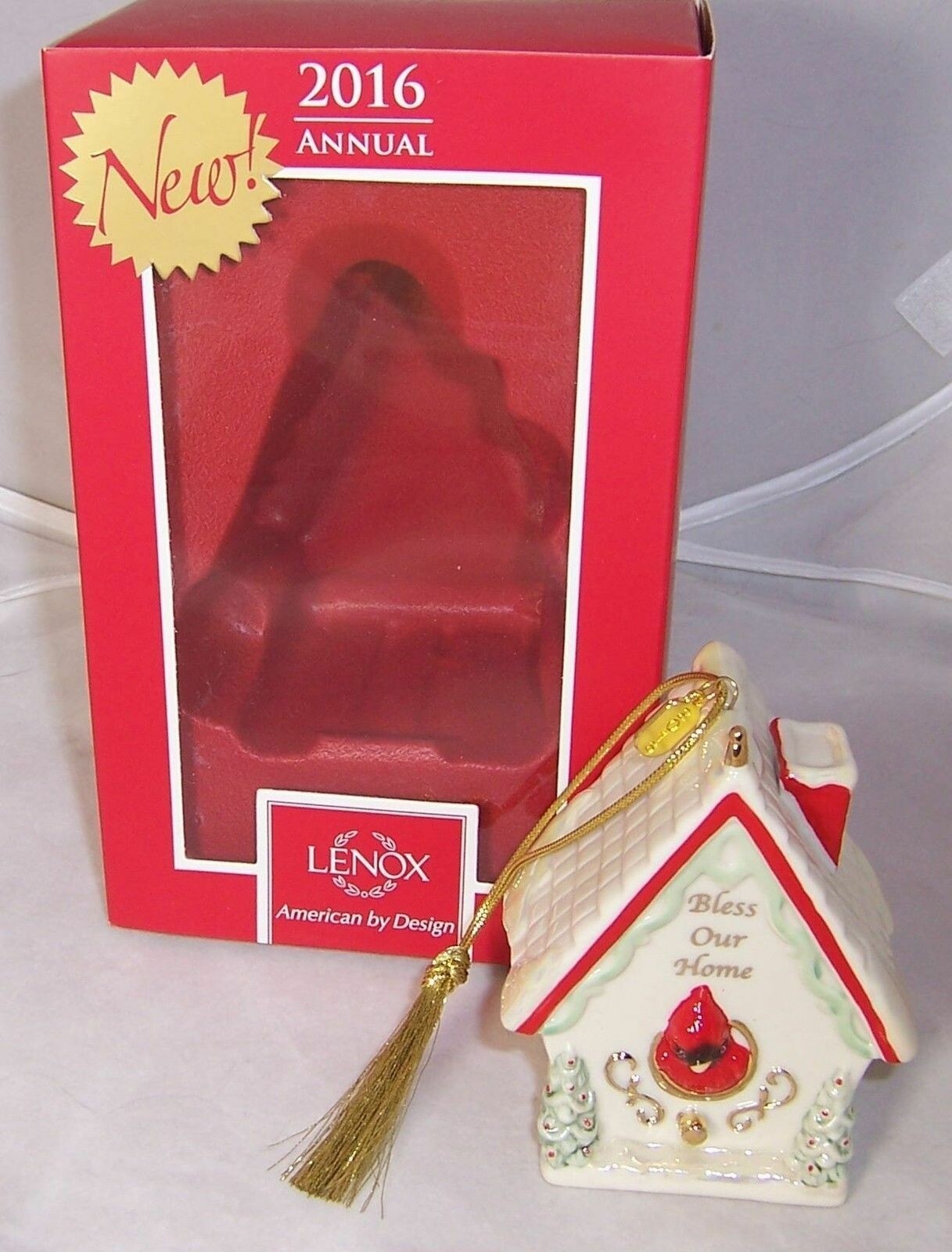 Lenox 2016 Bless Our Home Birdhouse Ornament Christmas Cardinal Hang Tag NEW1