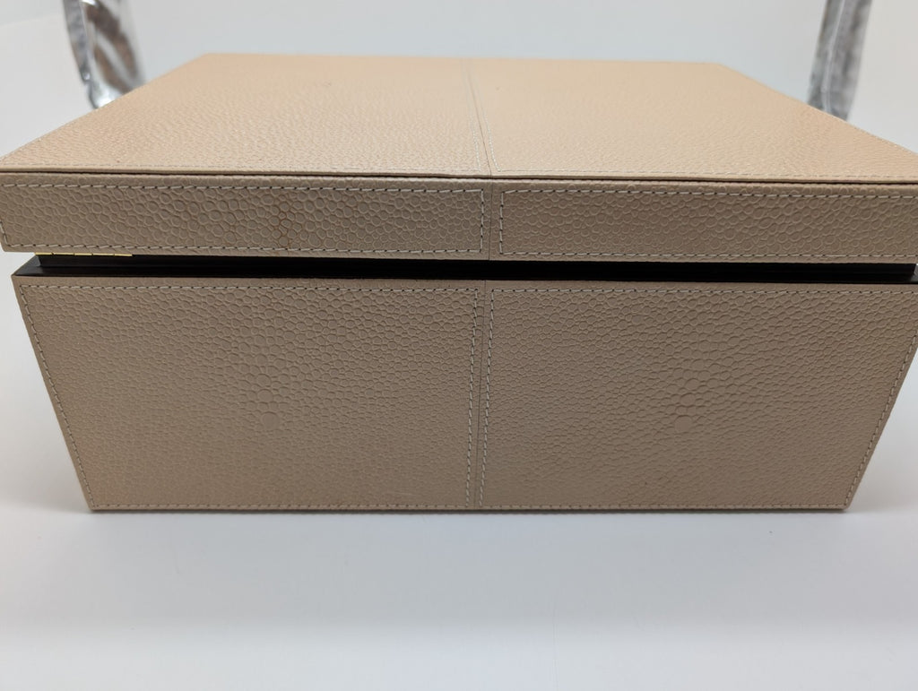 Reed & Barton Melrose Beige Jewelry Box Shagreen Leather Section Suede Tray NEW14