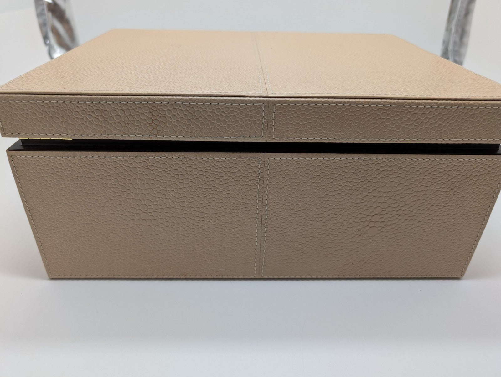 Reed & Barton Melrose Beige Jewelry Box Shagreen Leather Section Suede Tray NEW14