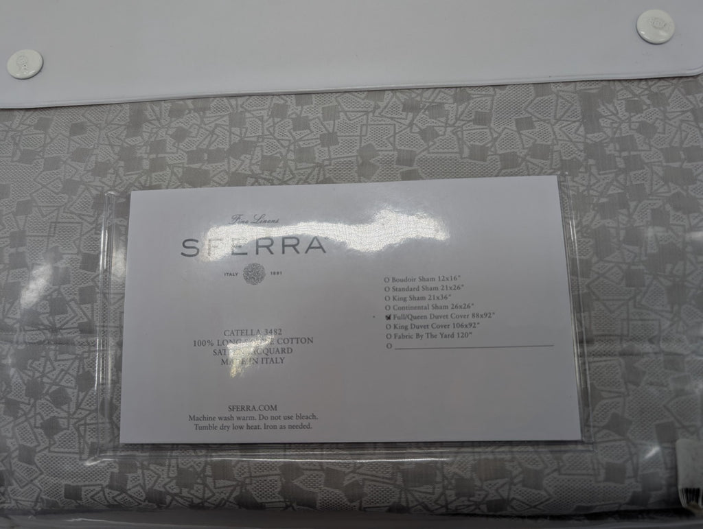Sferra Catella Queen Grey Duvet Set 3PC Squares Cotton Sateen Jacquard Italy NEW12