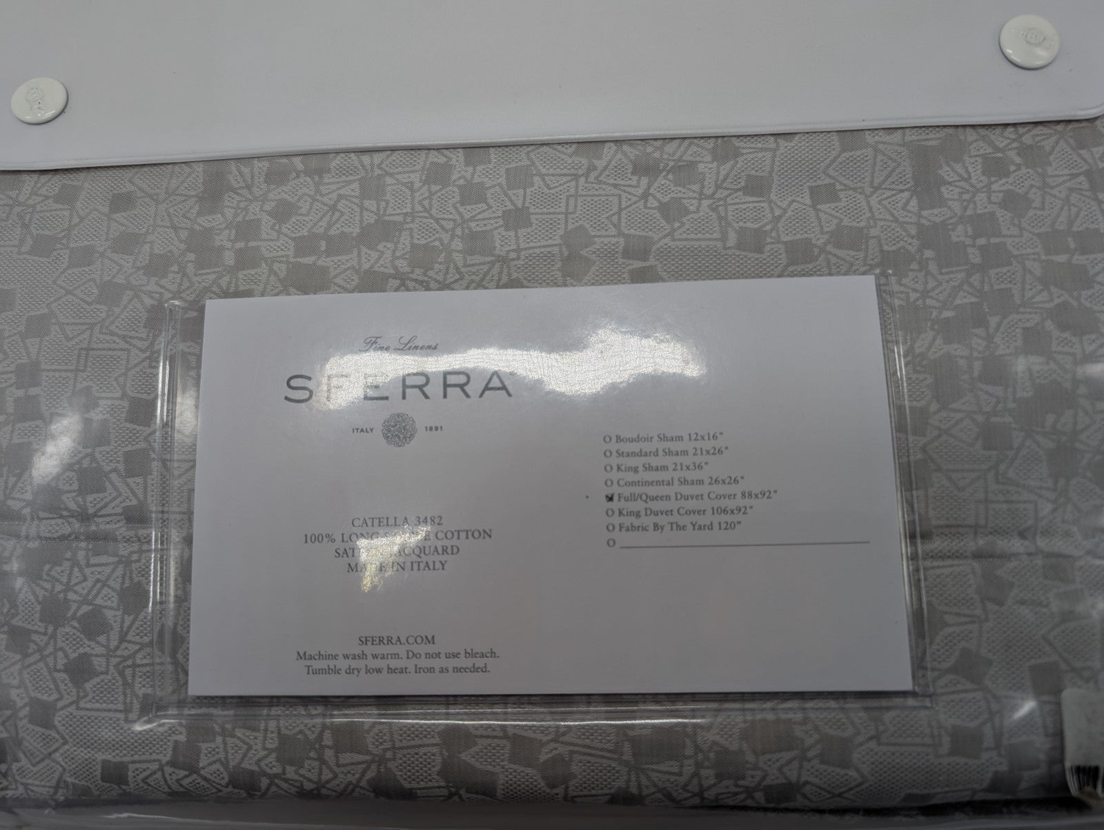 Sferra Catella Queen Grey Duvet Set 3PC Squares Cotton Sateen Jacquard Italy NEW12