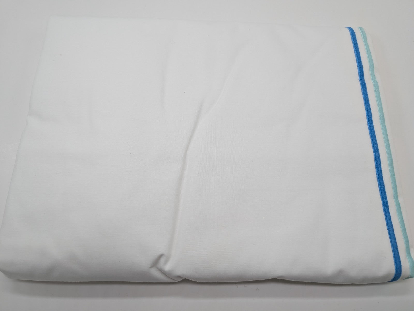 Sferra Tratto White Queen Duvet Blue Satin Stitch Line Embroidery Italy NEW17