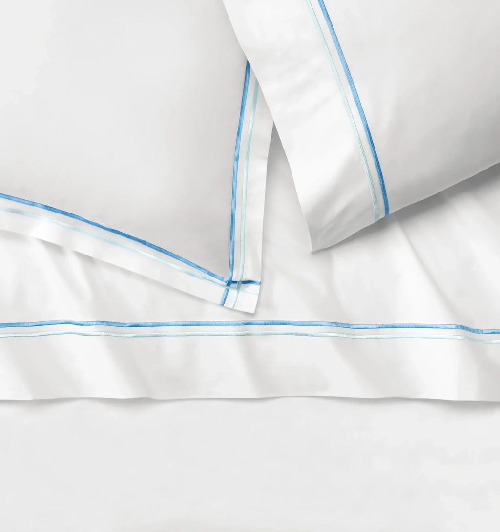 Sferra Tratto White Queen Duvet Blue Satin Stitch Line Embroidery Italy NEW9