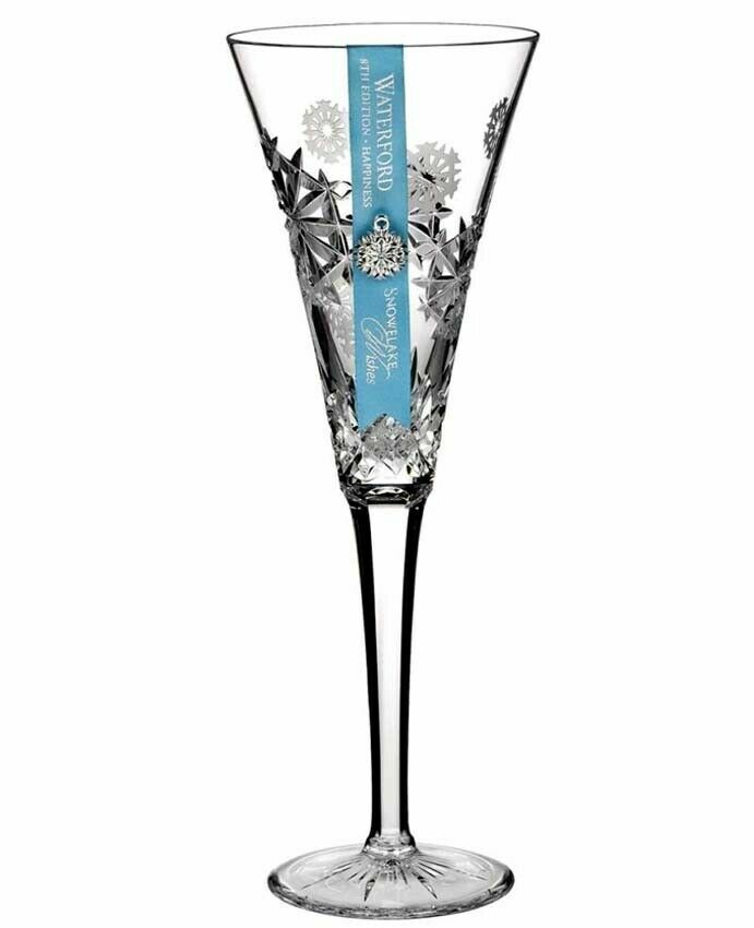 Waterford Crystal Snowflake Wishes Happiness Flute 2018 8th #154695 NEW IN BOX1
