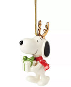 Lenox Peanuts Snoopy Reindeer Ornament Figurine with Gift Gold Antlers Scarf NEW3