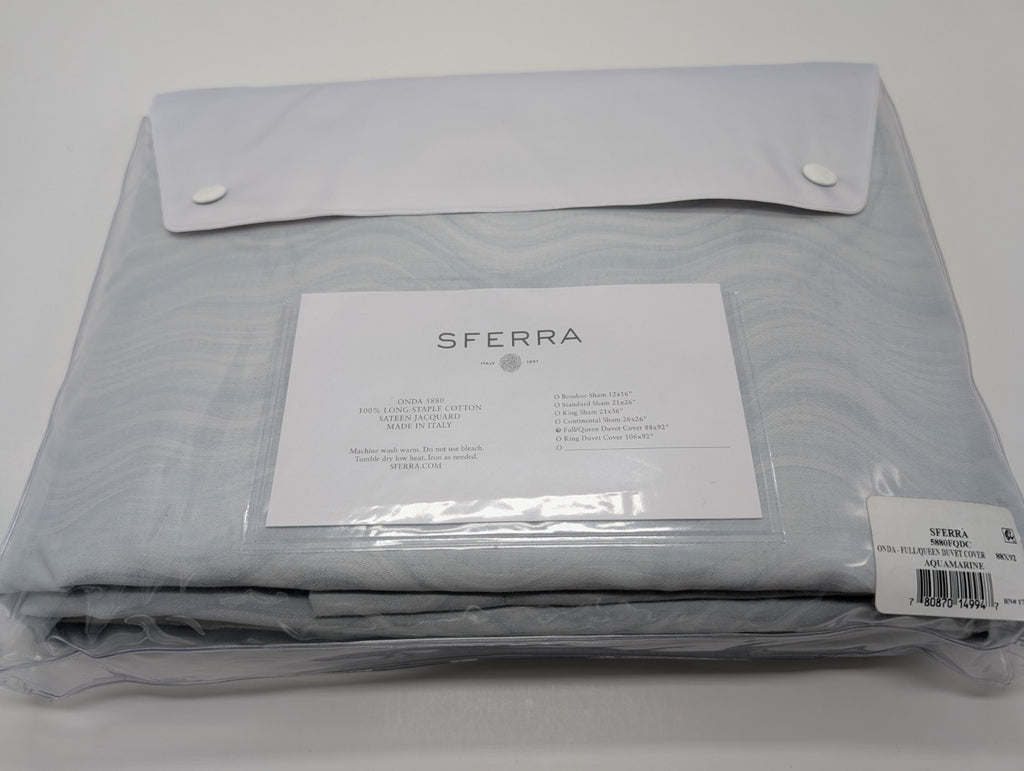 Sferra Onda Queen Duvet Cover Aquamarine Print Cotton Sateen Jacquard Italy NEW12