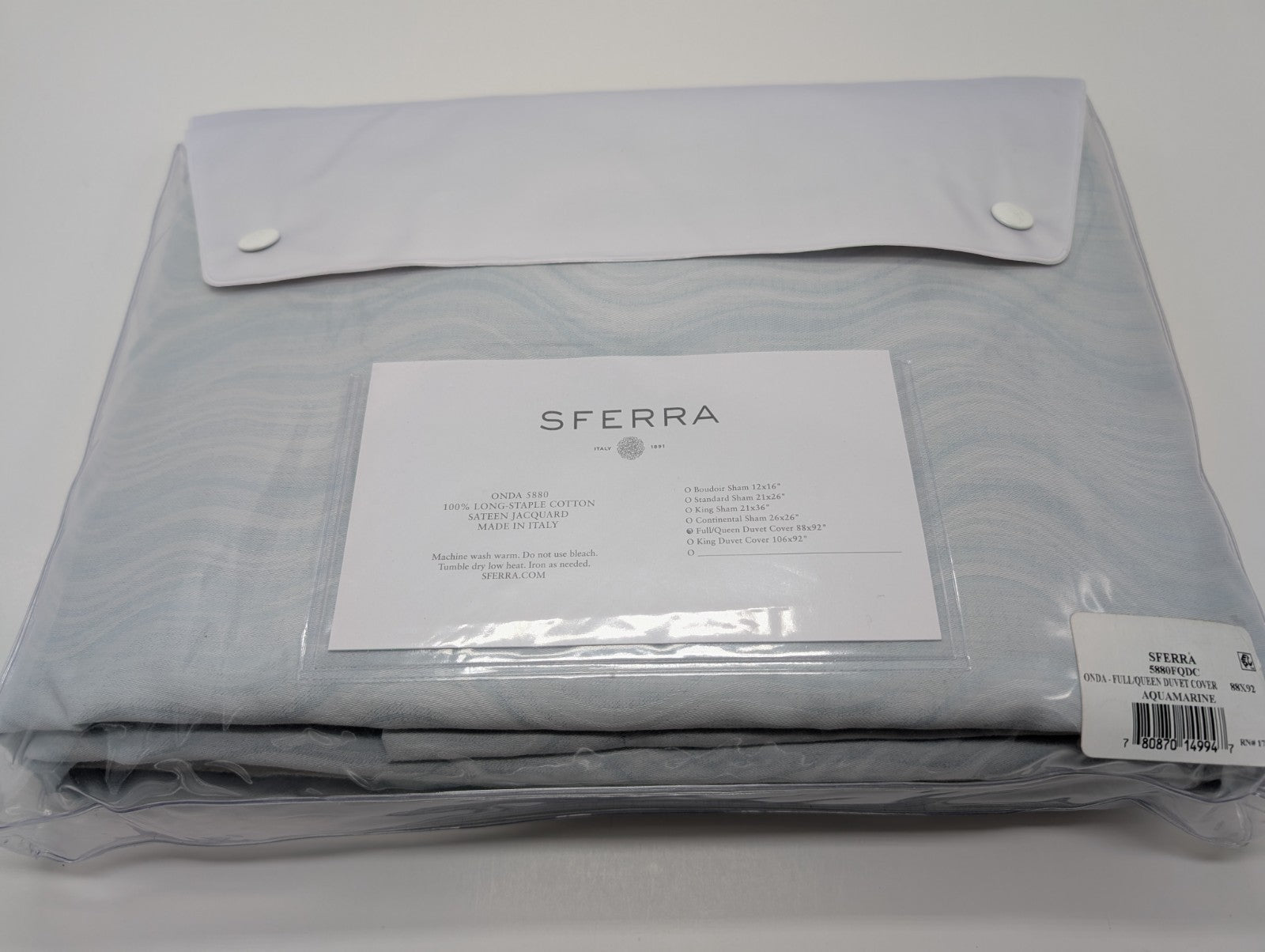 Sferra Onda Queen Duvet Cover Aquamarine Print Cotton Sateen Jacquard Italy NEW12