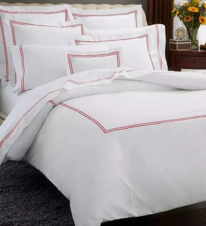 Sferra Grande Hotel King Shams 2 Egyptian Percale White/Berry Double Stitch New4