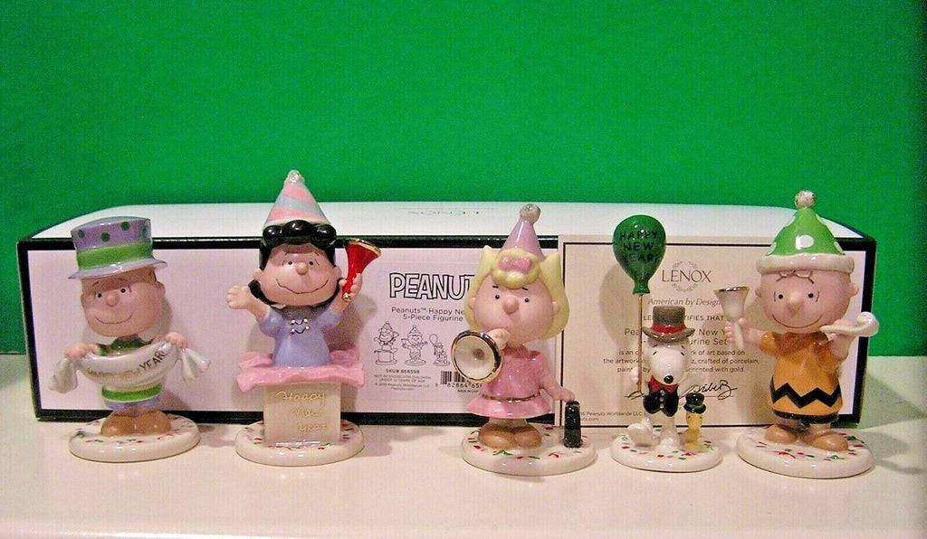 Lenox Peanuts Happy New Year Figurines Party 5 PC Charlie Brown Snoopy Lucy New1